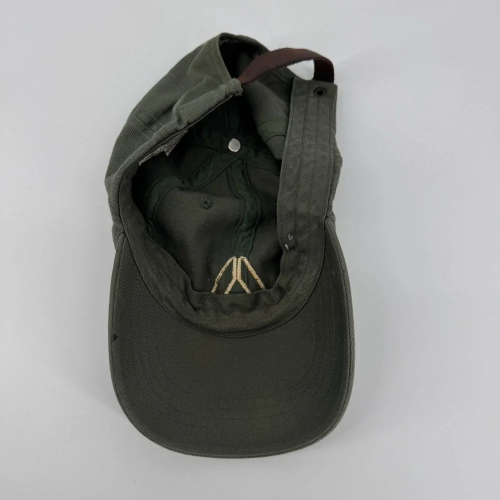 Vintage Abercrombie & Fitch Mens Green Cotton Twill Baseball Hat Leather Strap